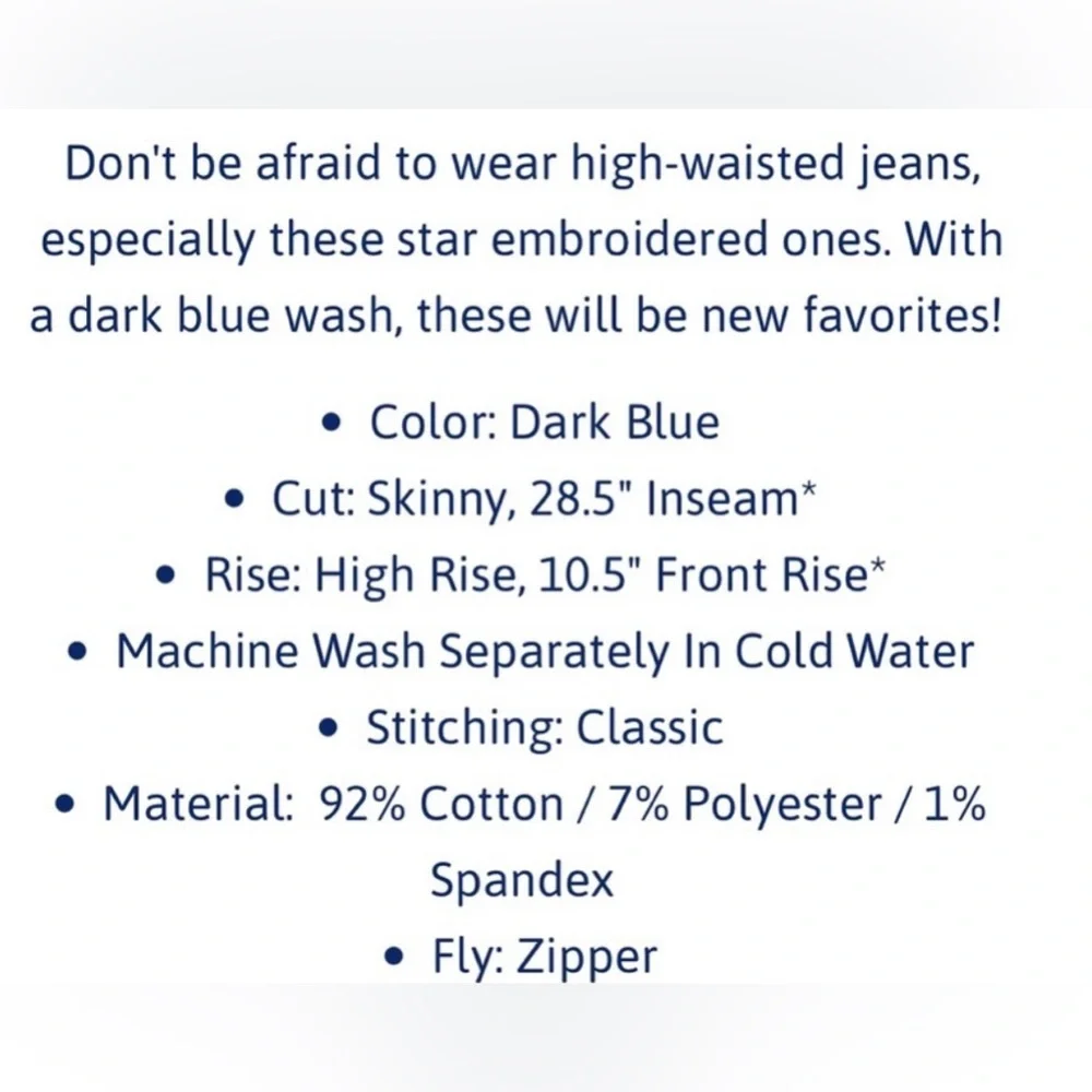 JUDY BLUE NWT STAR EMBROIDERY HIGH RISE SKINNY PANTS SIZE 15/32 - Picture 6 of 6